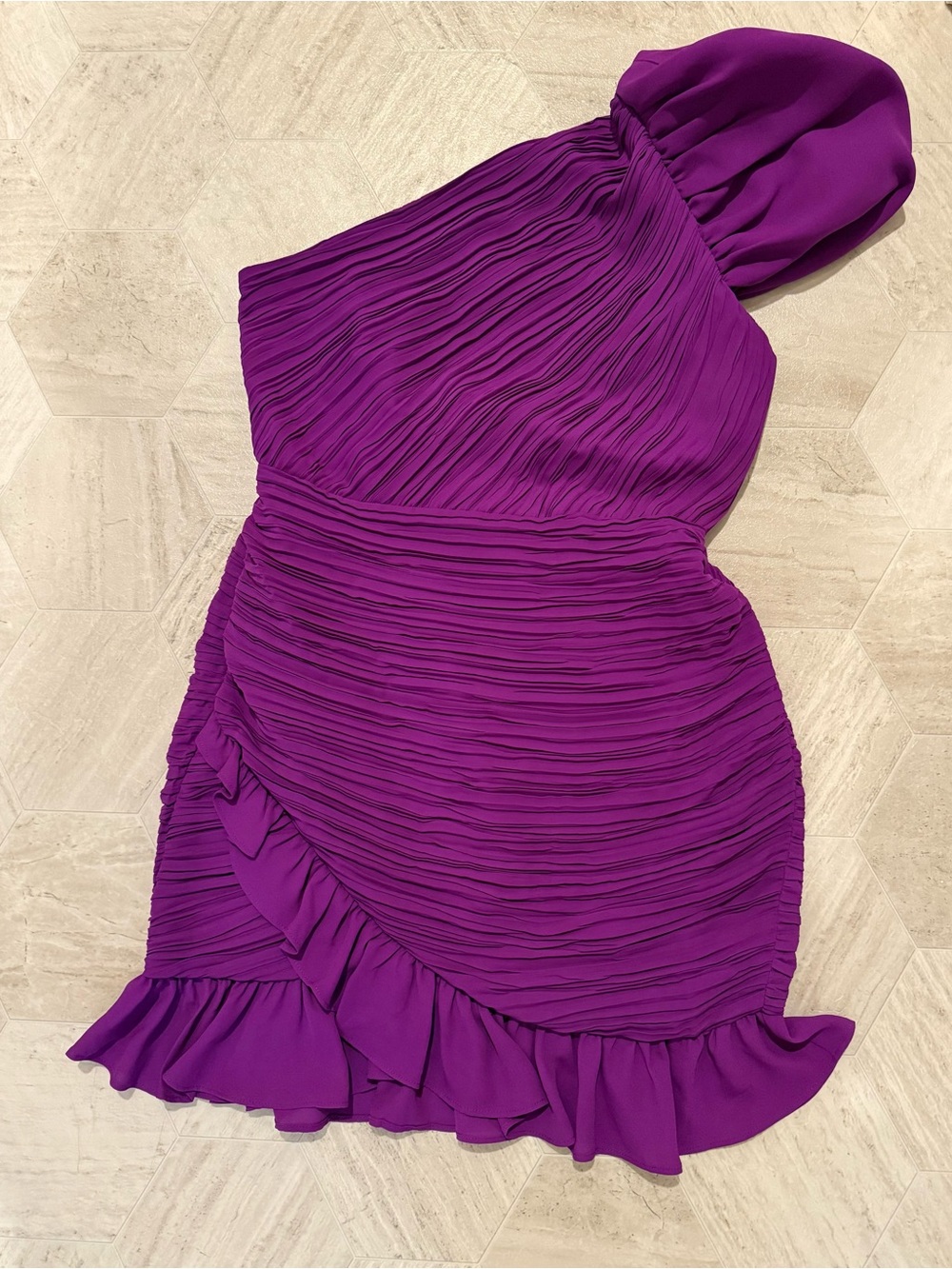 Express One-Shoulder Purple Ruched Ruffle Dress